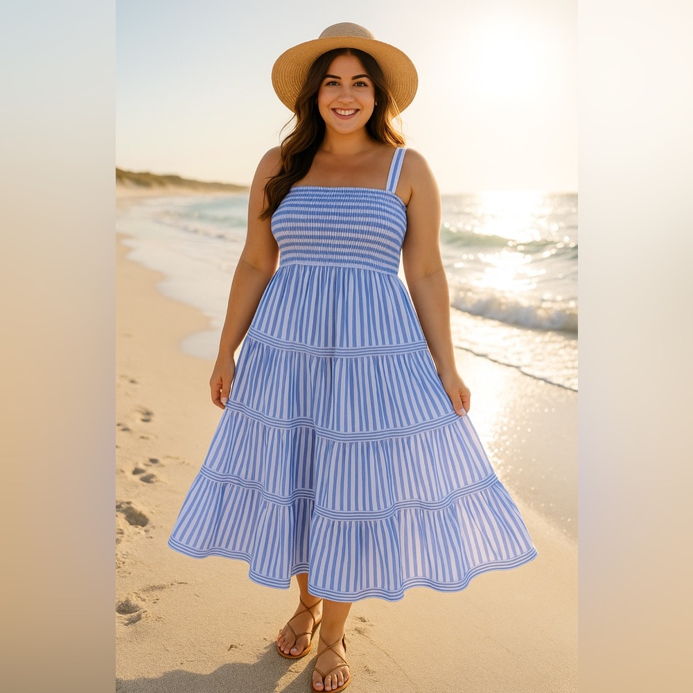 Blue & White Striped Coastal Sleeveless Maxi Dress, 1X, NWT! - Picture 6 of 15